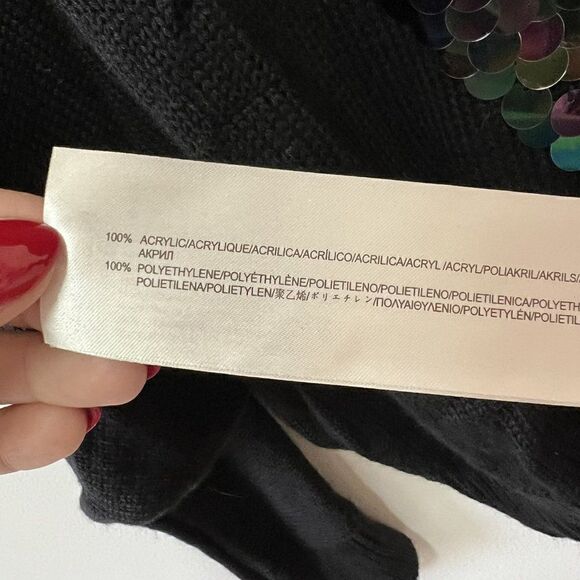 CLEARANCE - MINKPINK Glam Rock Sequin Paillette Oversized Black Knit Sweater - Picture 5 of 7